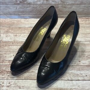 Salvatore Ferragamo Black Textured Heels